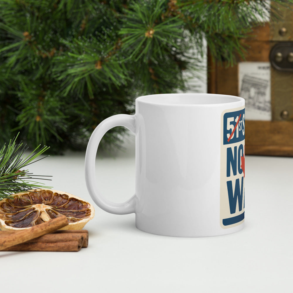 "51st State? No Eh Way." Mug — political satire mug mockup — view 8