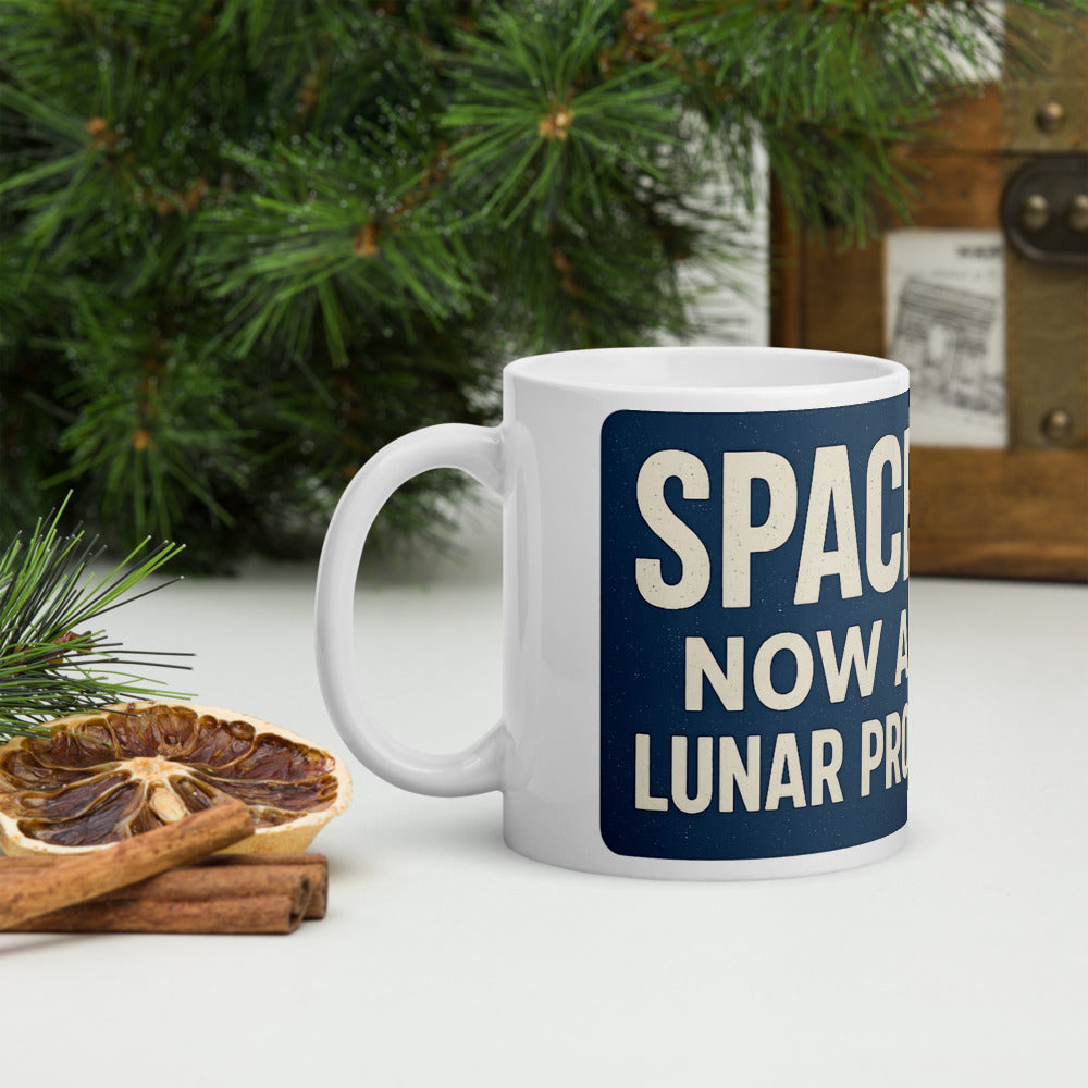 Space Junk: Now A Lunar Problem Mug — political satire mug mockup — view 8