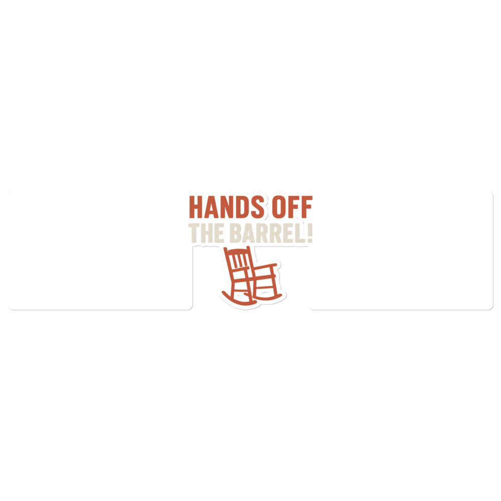 Hands Off The Barrel! Bumper Sticker — political satire sticker mockup — view 1