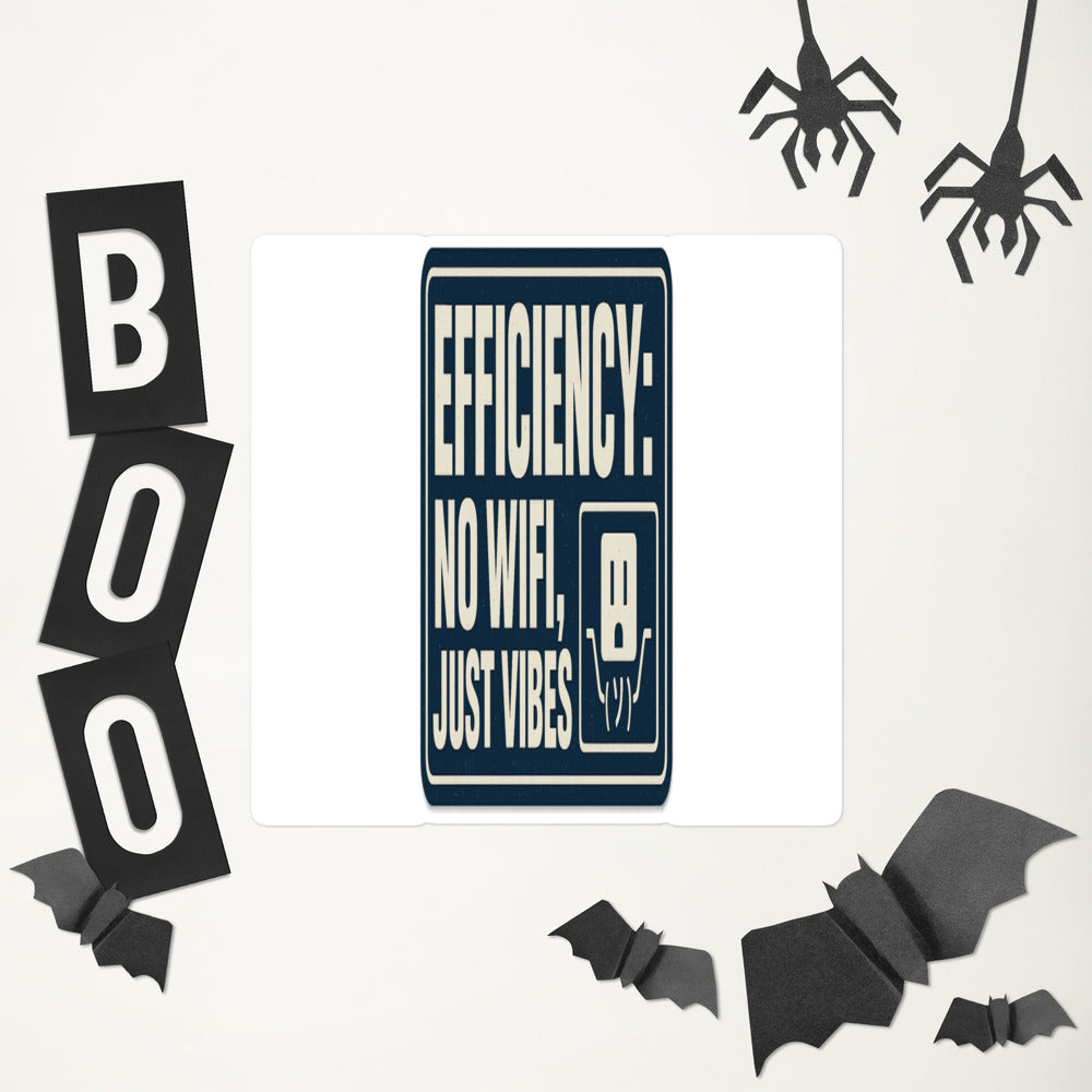 "Efficiency: No Wifi, Just Vibes" Bumper Sticker — political satire sticker mockup — view 6