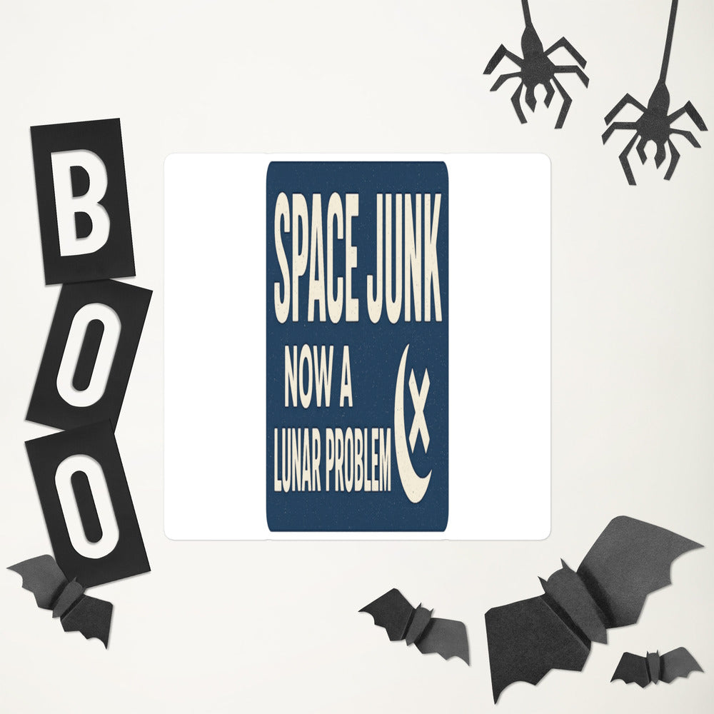 Space Junk: Now A Lunar Problem Bumper Sticker — political satire sticker mockup — view 6