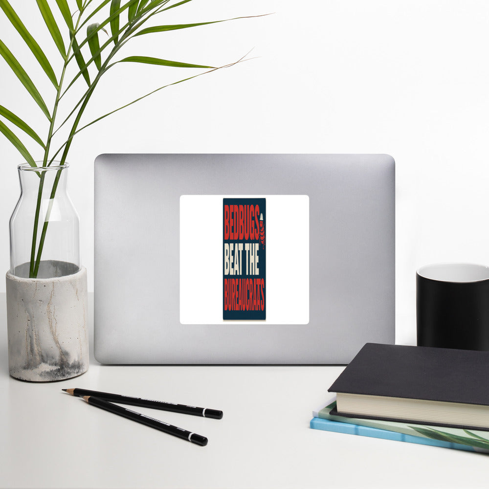 "Bedbugs Beat The Bureaucrats" Bumper Sticker — political satire sticker mockup — view 3