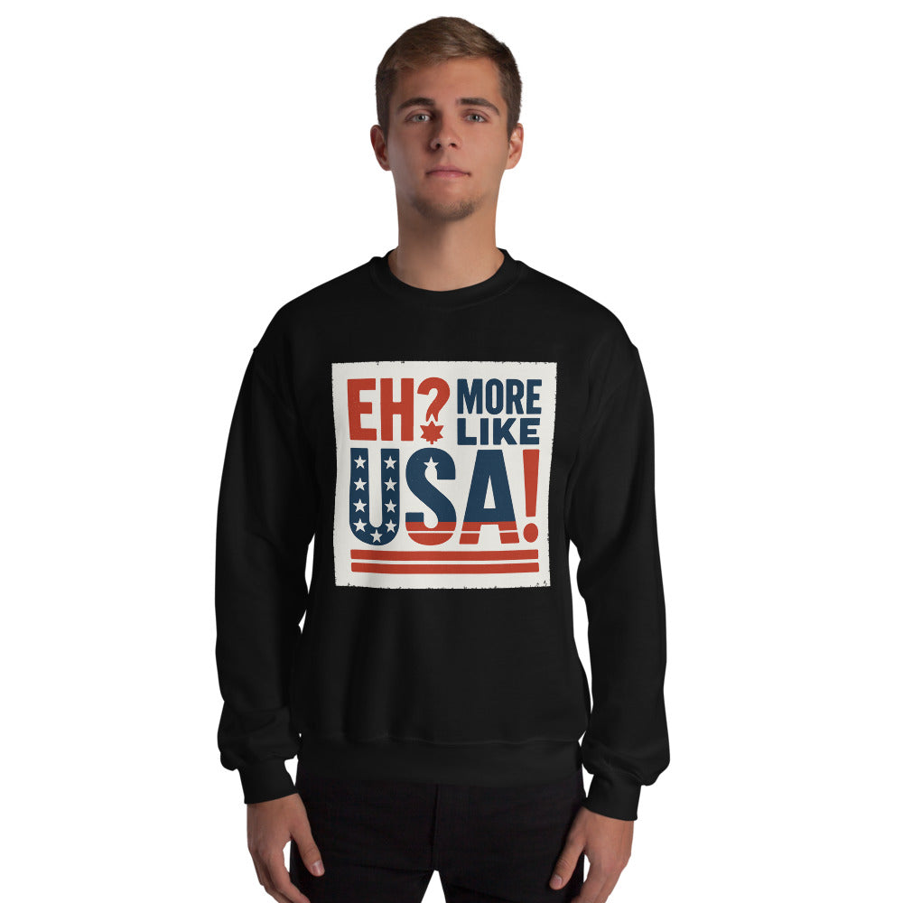 "Eh? More Like USA!" Crewneck Sweatshirt — political satire crewneck sweatshirt mockup — view 4