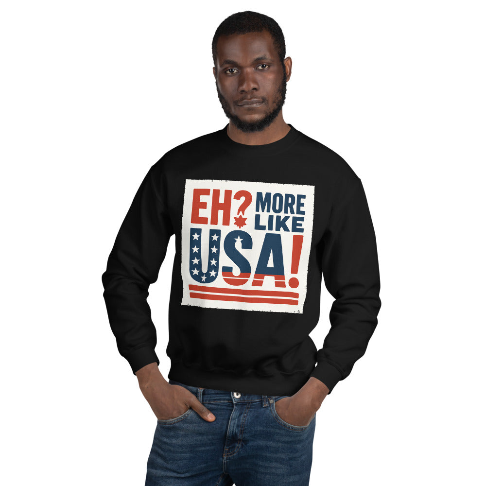 "Eh? More Like USA!" Crewneck Sweatshirt — political satire crewneck sweatshirt mockup — view 5