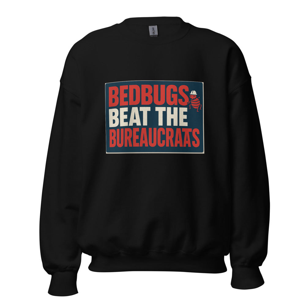 "Bedbugs Beat The Bureaucrats" Crewneck Sweatshirt — political satire crewneck sweatshirt mockup — view 3