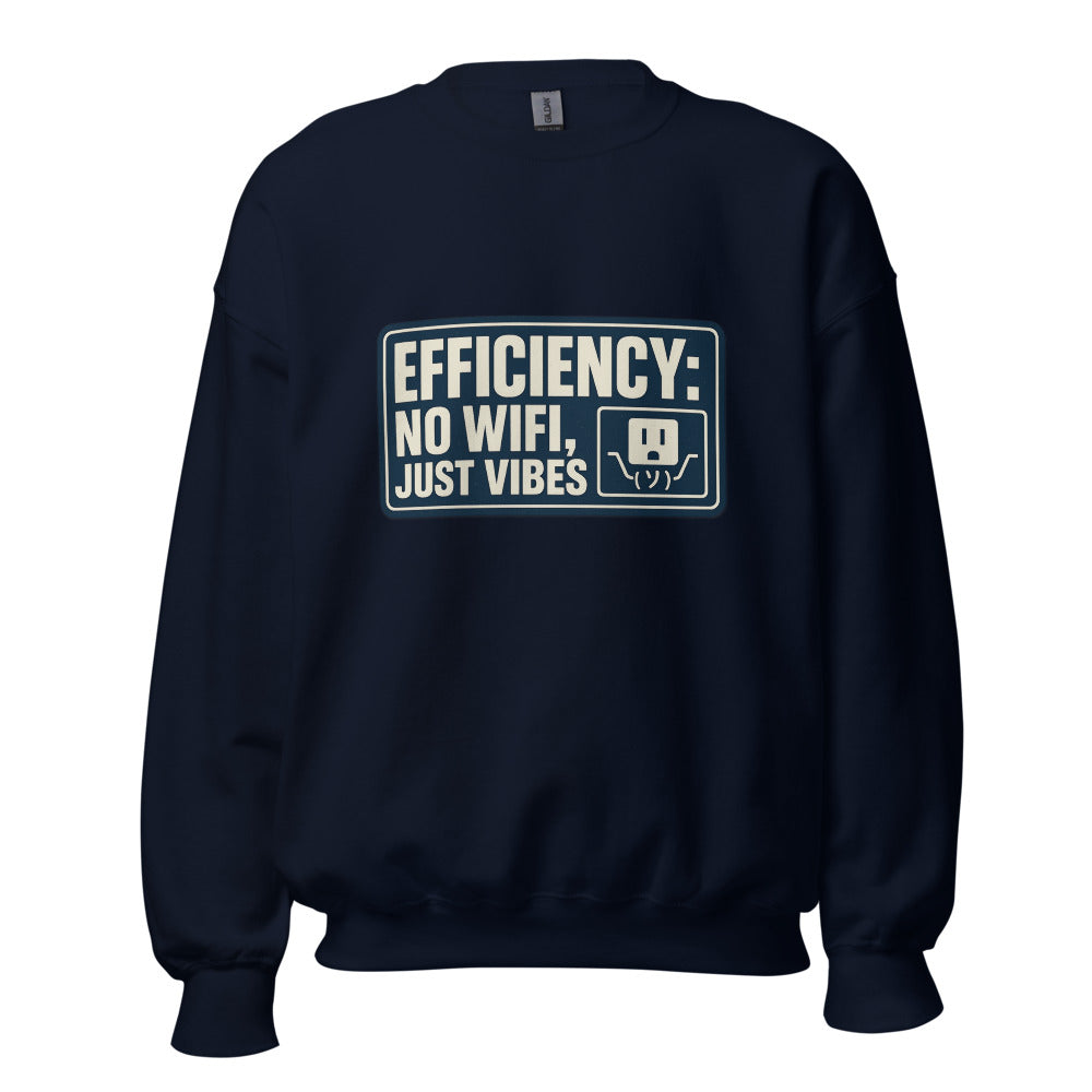 "Efficiency: No Wifi, Just Vibes" Crewneck Sweatshirt — political satire crewneck sweatshirt mockup — view 5