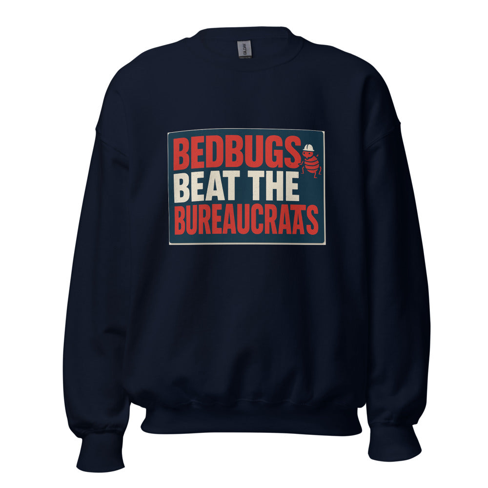 "Bedbugs Beat The Bureaucrats" Crewneck Sweatshirt — political satire crewneck sweatshirt mockup — view 5