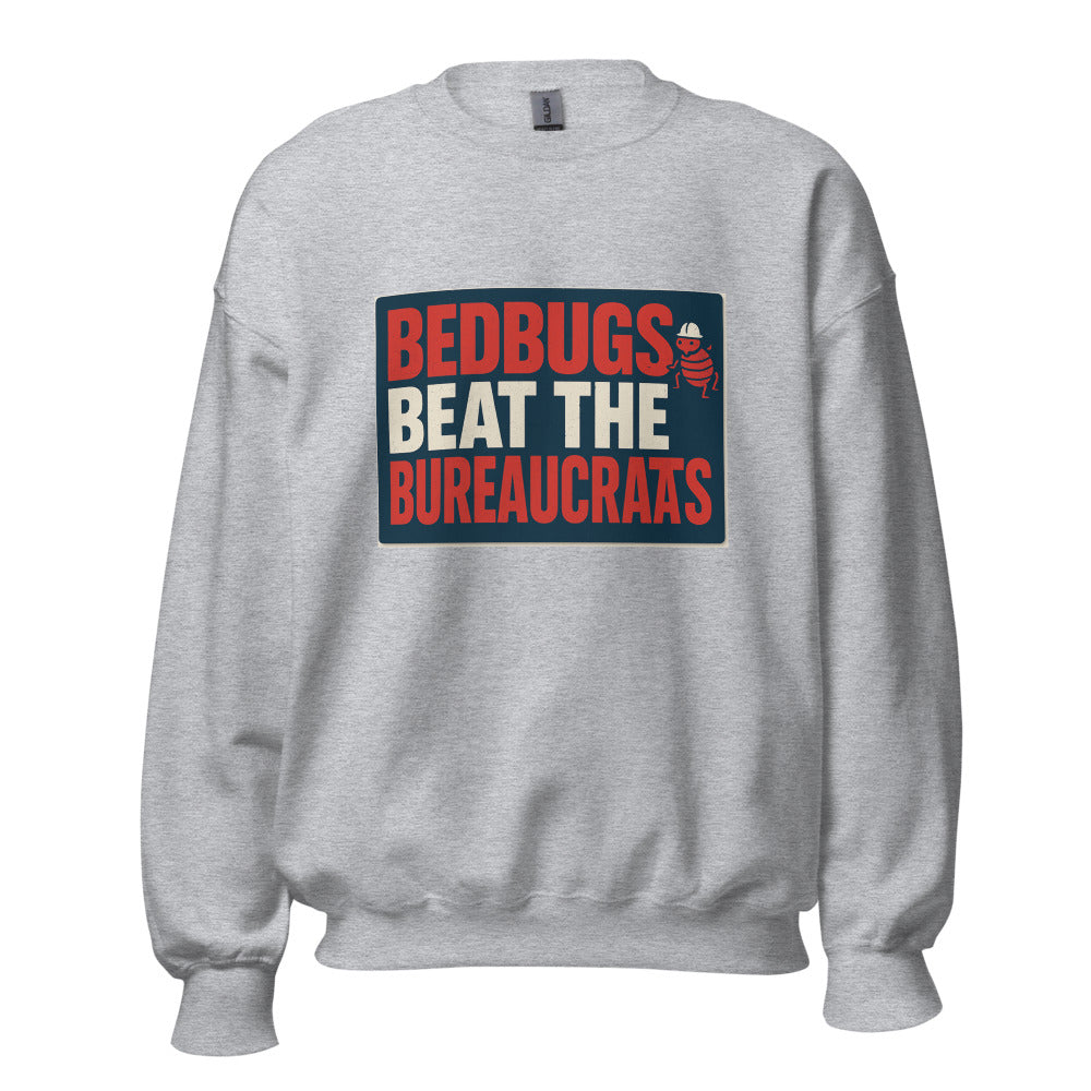 "Bedbugs Beat The Bureaucrats" Crewneck Sweatshirt — political satire crewneck sweatshirt mockup — view 7