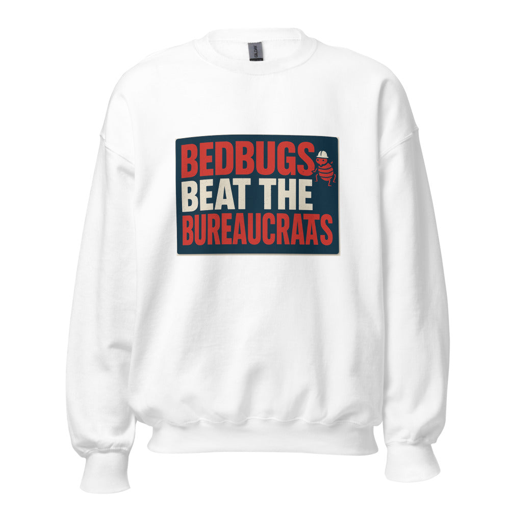 "Bedbugs Beat The Bureaucrats" Crewneck Sweatshirt — political satire crewneck sweatshirt mockup — view 1