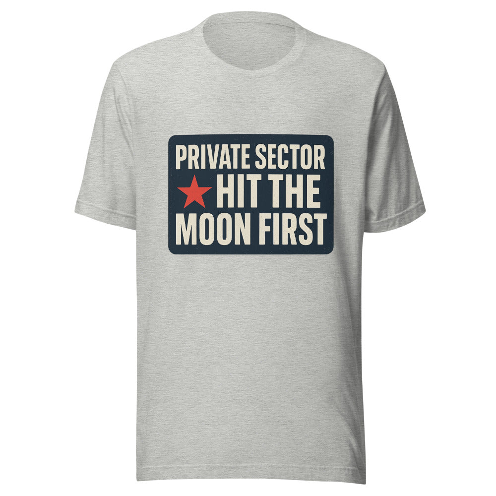 Private Sector Hit The Moon First Tee — political satire tee mockup — view 7