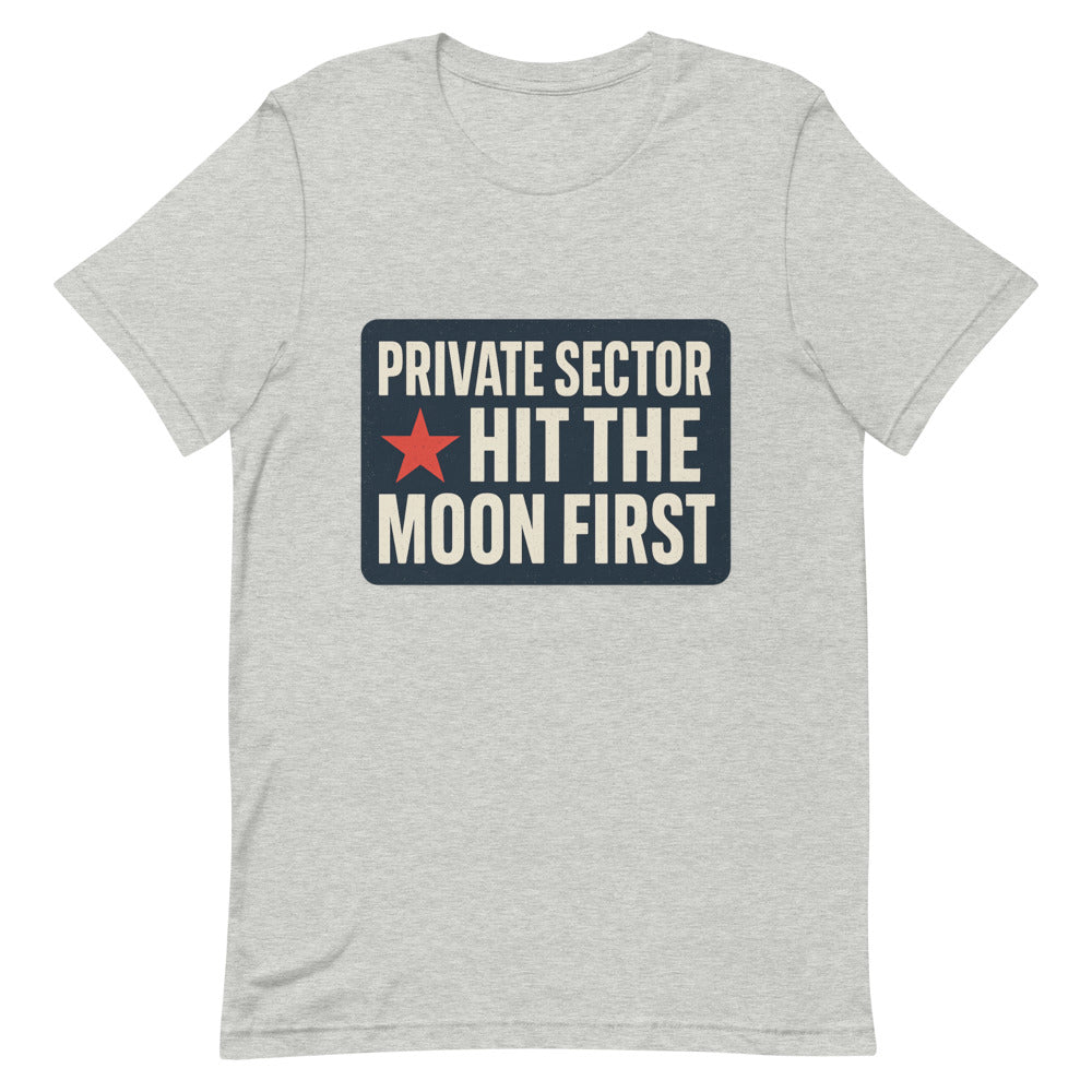 Private Sector Hit The Moon First Tee — political satire tee mockup — view 8
