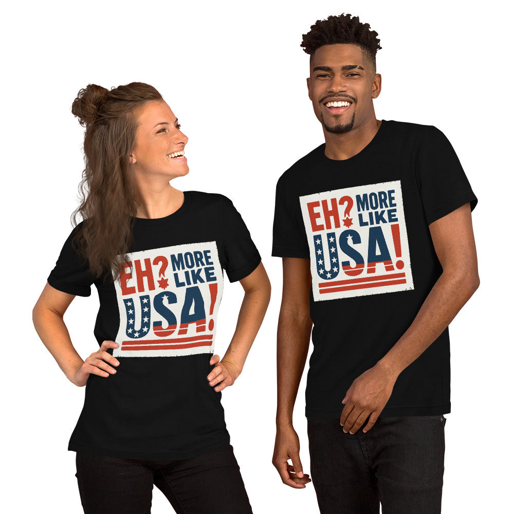 "Eh? More Like USA!" Tee — political satire tee mockup — view 3