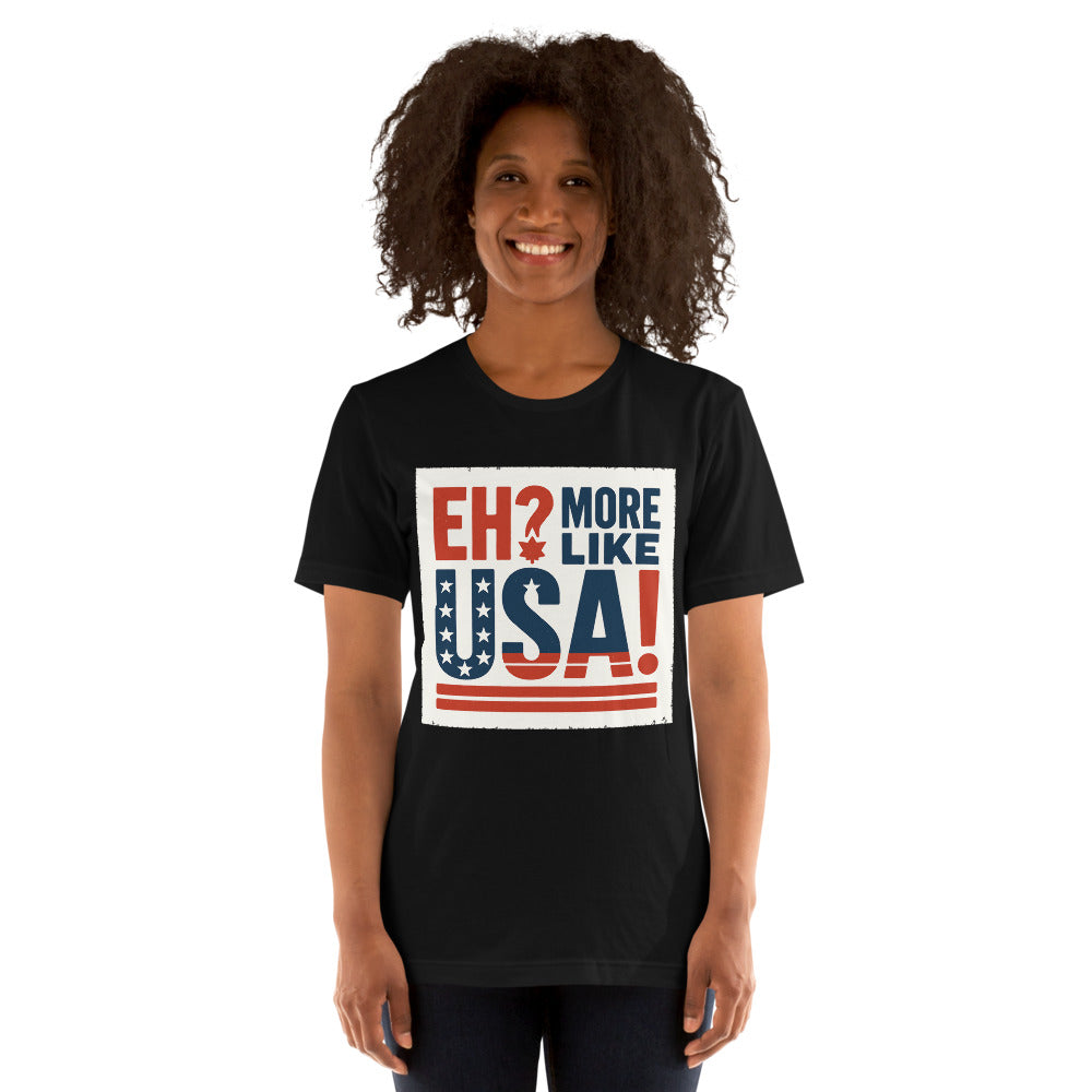 "Eh? More Like USA!" Tee — political satire tee mockup — view 5