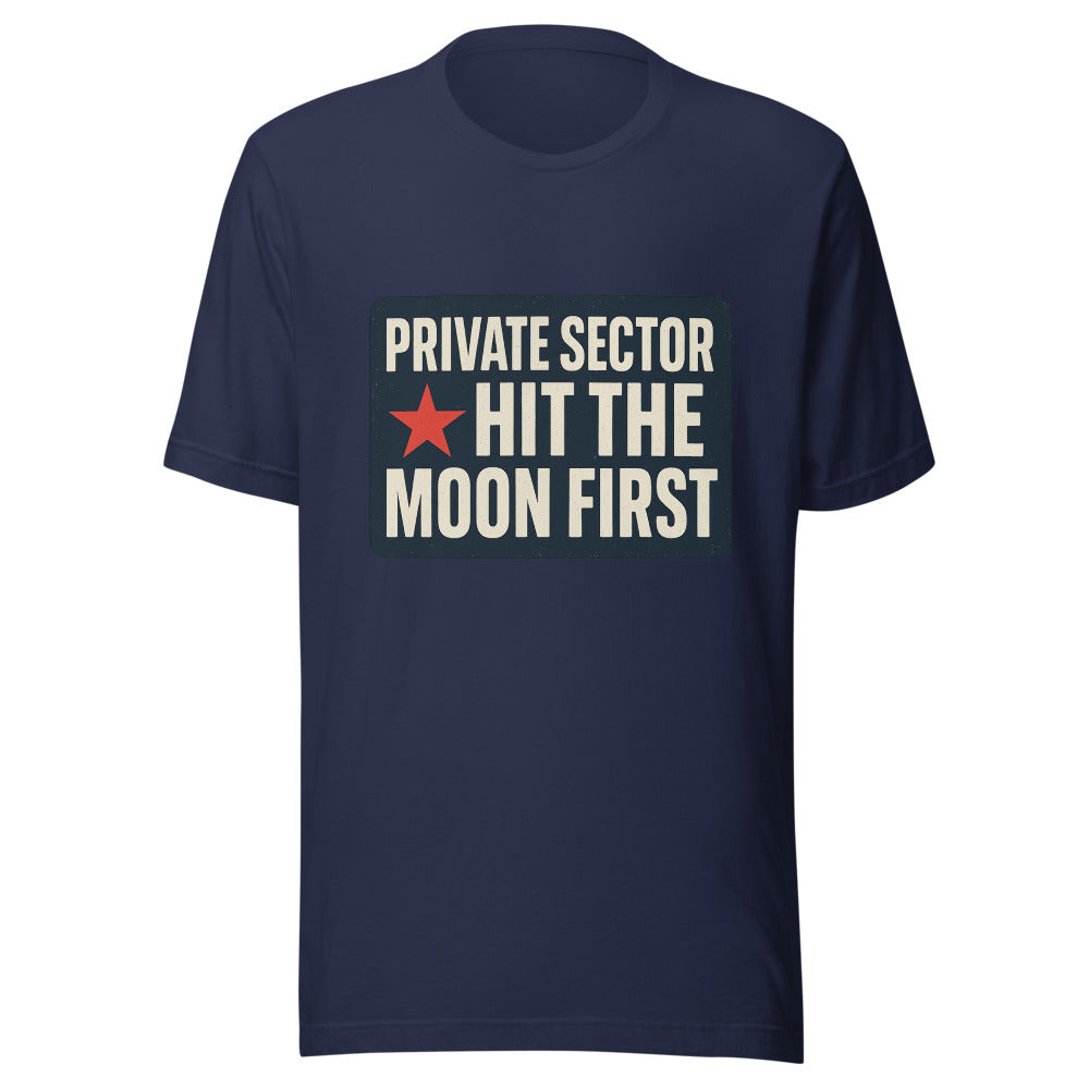 Private Sector Hit The Moon First Tee — political satire tee mockup — view 5
