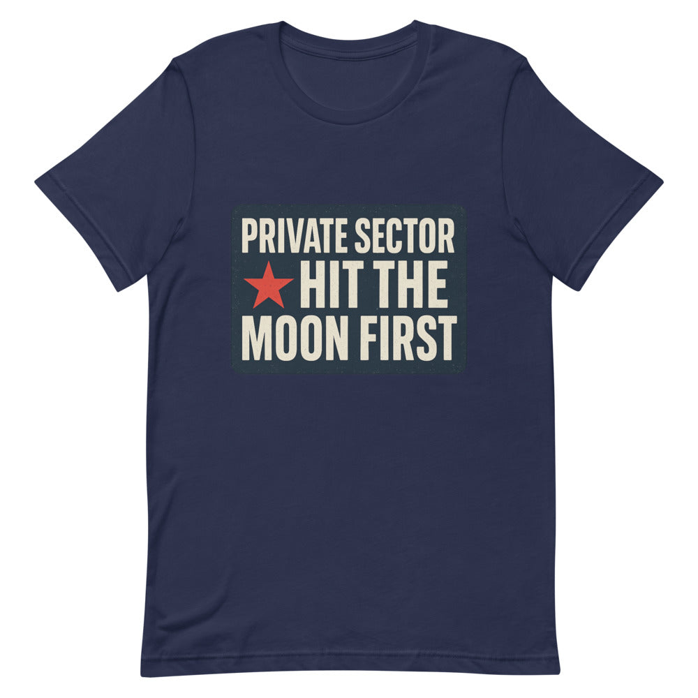 Private Sector Hit The Moon First Tee — political satire tee mockup — view 6