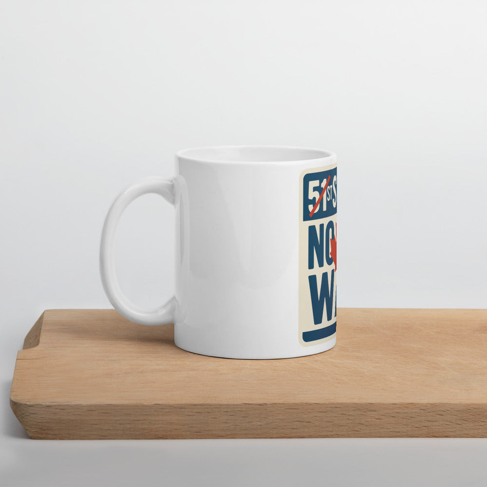 "51st State? No Eh Way." Mug — political satire mug mockup — view 5