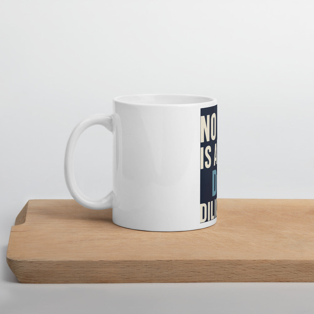 No One Is Above Due Diligence Mug — political satire mug mockup — view 5