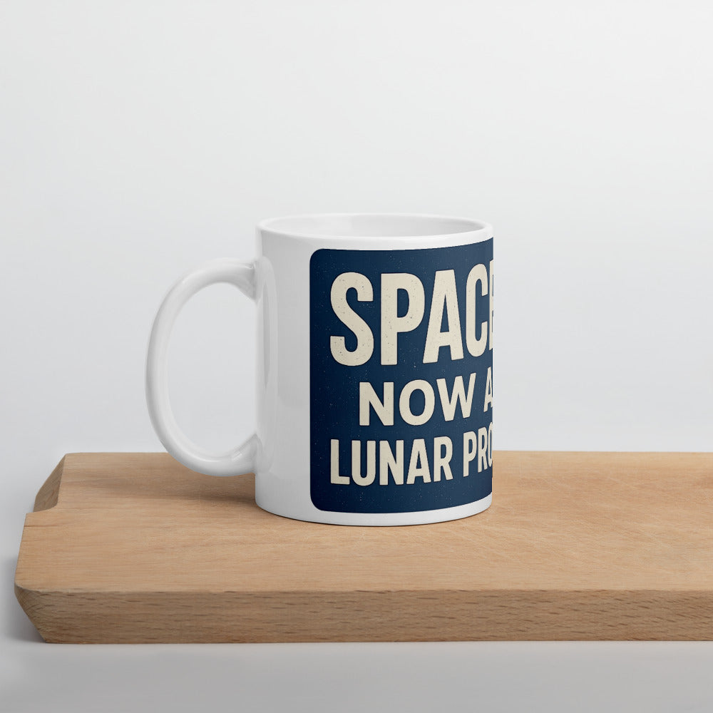Space Junk: Now A Lunar Problem Mug — political satire mug mockup — view 5