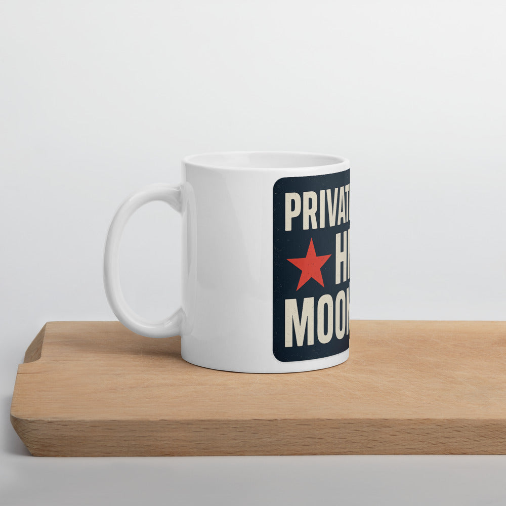 Private Sector Hit The Moon First Mug — political satire mug mockup — view 5