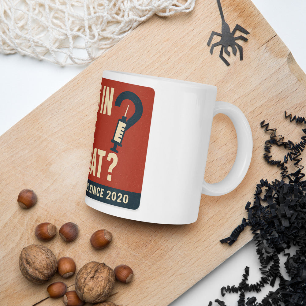 "What's In The Lab Coat?" Mug — political satire mug mockup — view 7