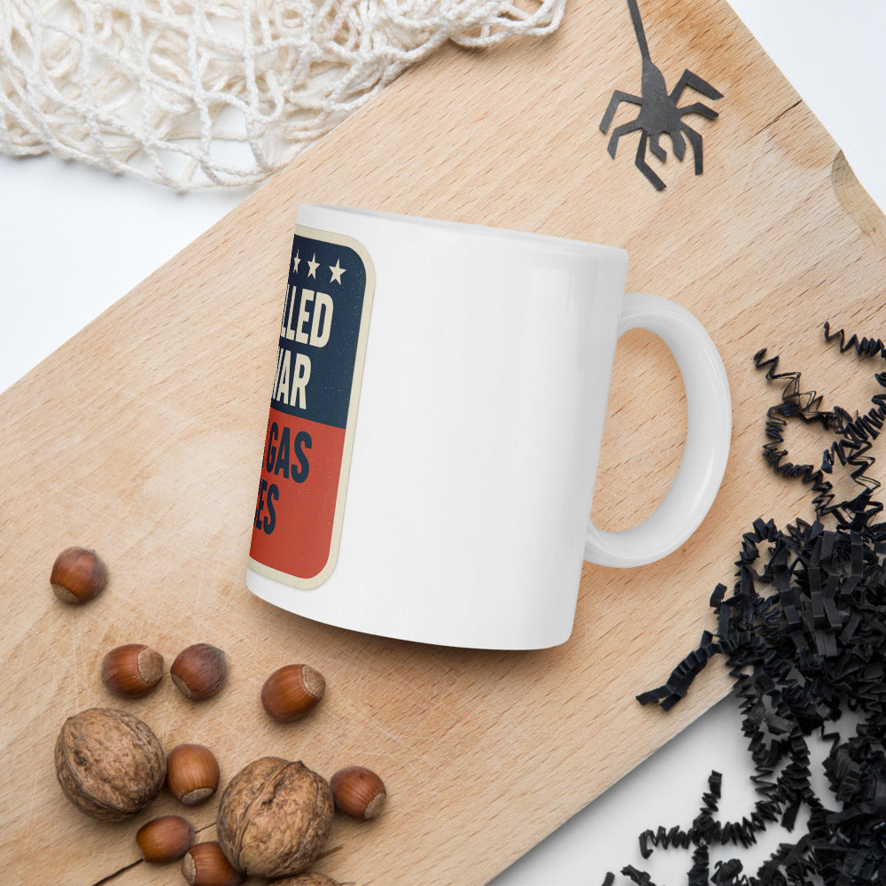 Cancelled The War, Check Gas Prices Mug — political satire mug mockup — view 7