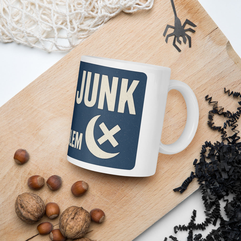 Space Junk: Now A Lunar Problem Mug — political satire mug mockup — view 7