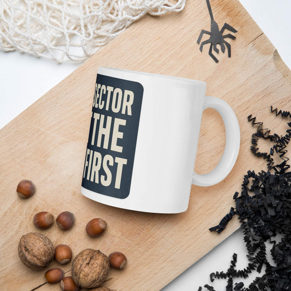 Private Sector Hit The Moon First Mug — political satire mug mockup — view 7