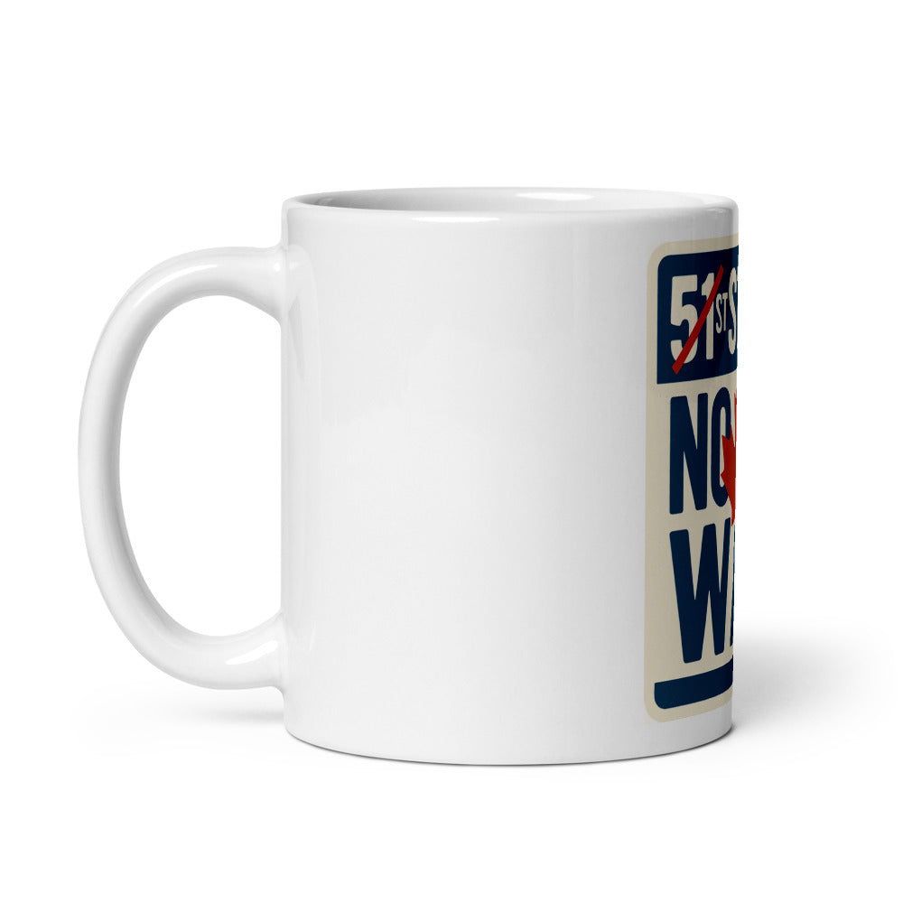 "51st State? No Eh Way." Mug — political satire mug mockup — view 2
