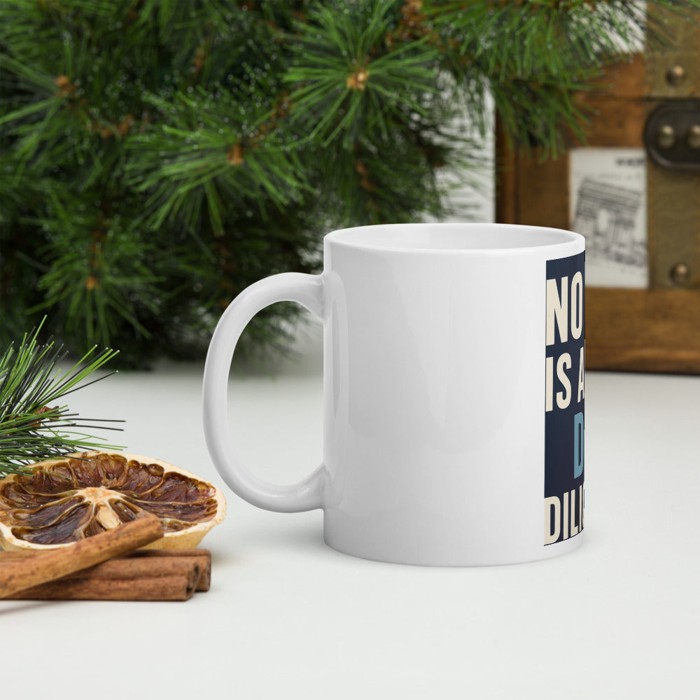 No One Is Above Due Diligence Mug — political satire mug mockup — view 8
