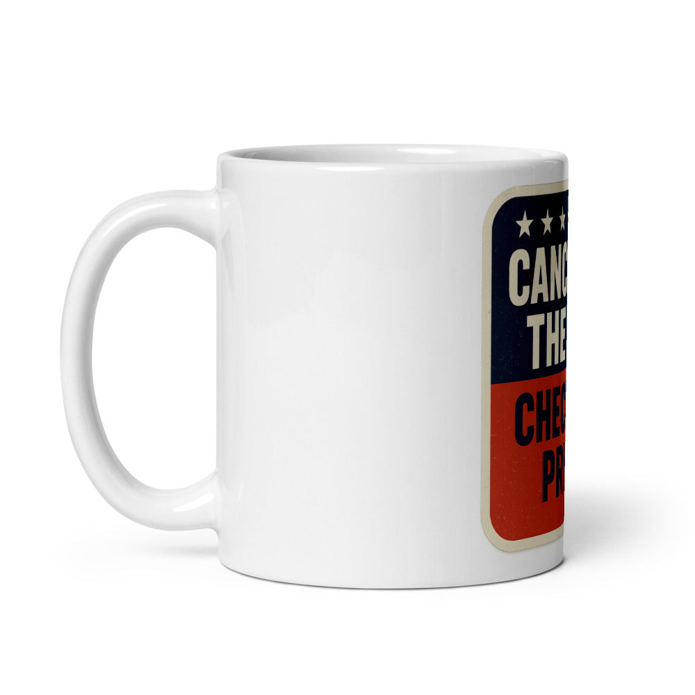 Cancelled The War, Check Gas Prices Mug — political satire mug mockup — view 2