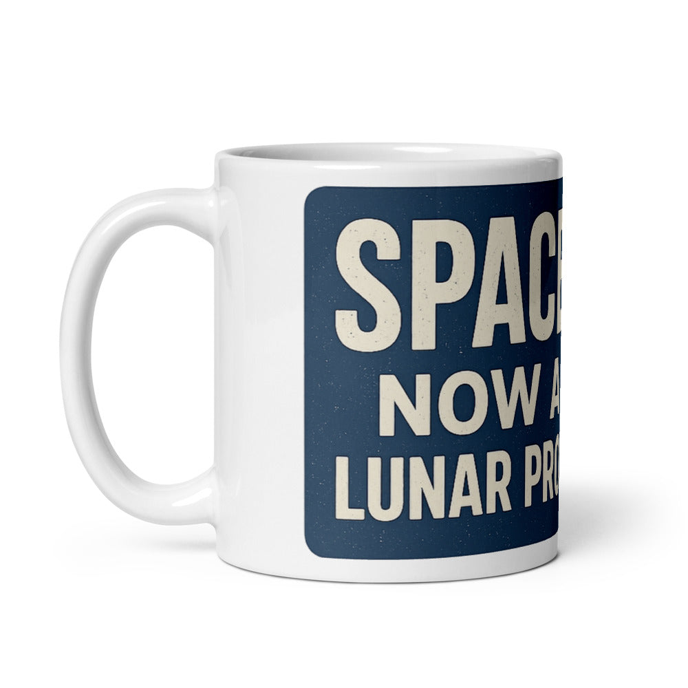 Space Junk: Now A Lunar Problem Mug — political satire mug mockup — view 2