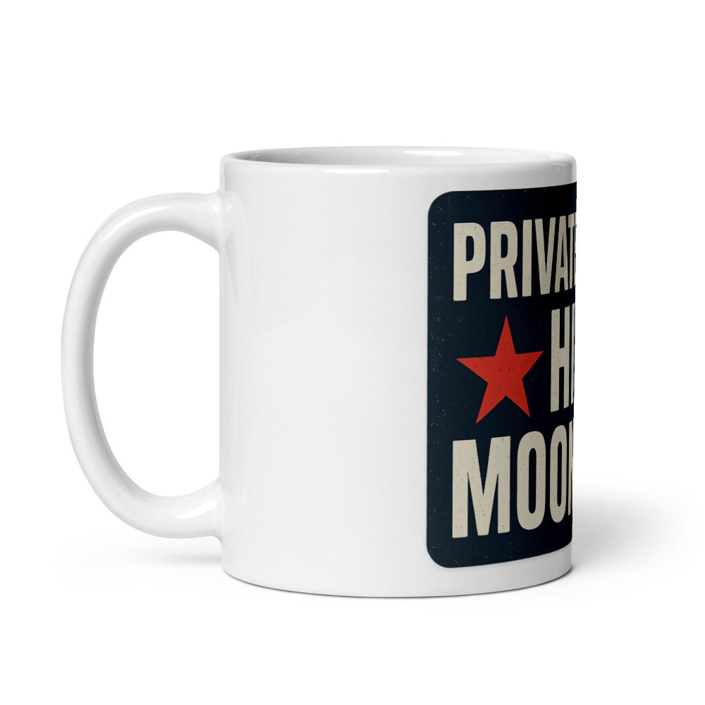 Private Sector Hit The Moon First Mug — political satire mug mockup — view 2