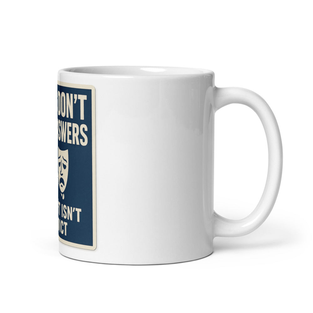 "Gavels Don't Equal Answers" Mug — political satire mug mockup — view 1