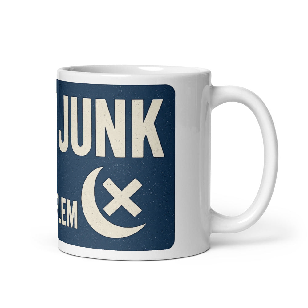 Space Junk: Now A Lunar Problem Mug — political satire mug mockup — view 1
