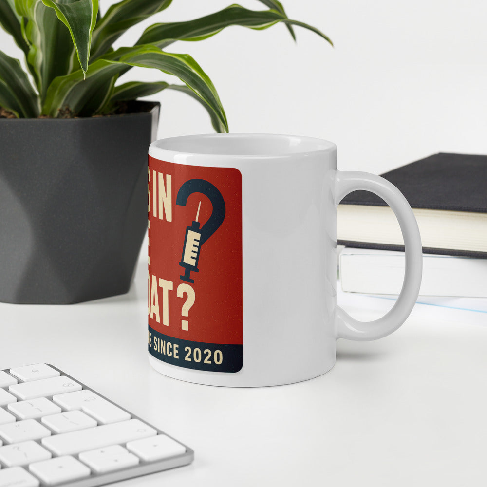 "What's In The Lab Coat?" Mug — political satire mug mockup — view 6