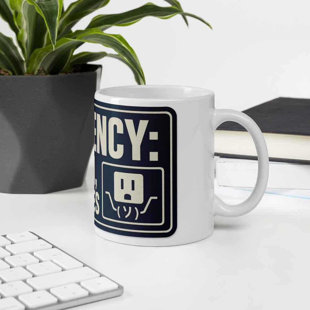 "Efficiency: No Wifi, Just Vibes" Mug — political satire mug mockup — view 6