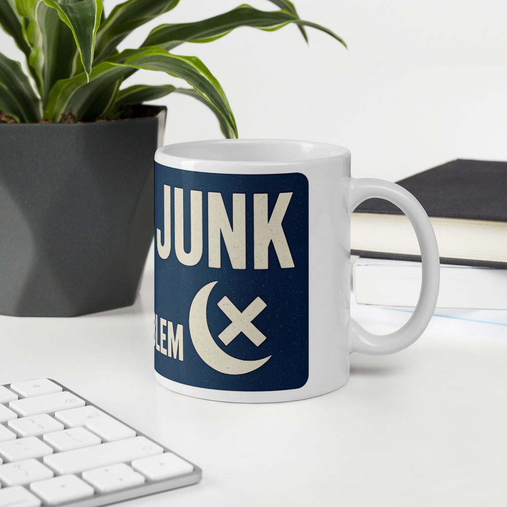 Space Junk: Now A Lunar Problem Mug — political satire mug mockup — view 6