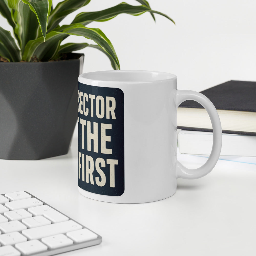 Private Sector Hit The Moon First Mug — political satire mug mockup — view 6
