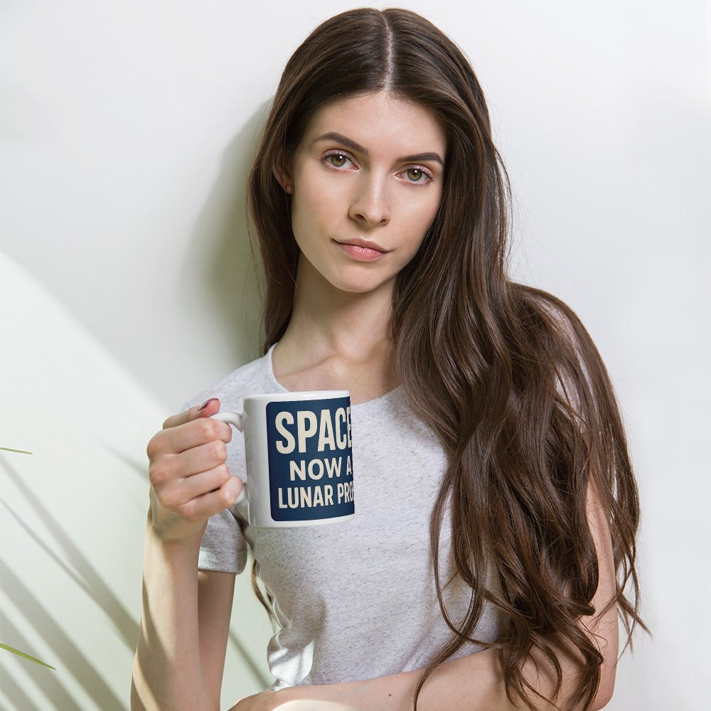 Space Junk: Now A Lunar Problem Mug — political satire mug mockup — view 4
